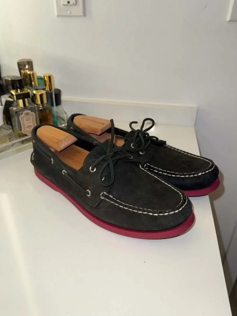 Sperry Top-Sider Original 2-Eye Boat Shoes Black Suede with Red Sole